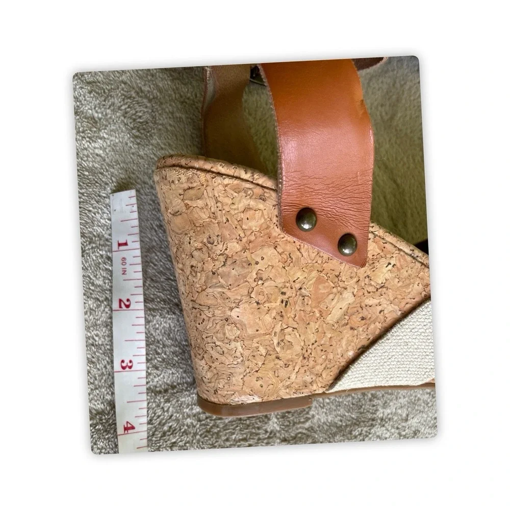 Lucky Brand Marla Cork Wedge Sandals Beige Tan Shoes Elastic Back Size 9.5Medium